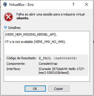 Failed to open a session for the virtual machine